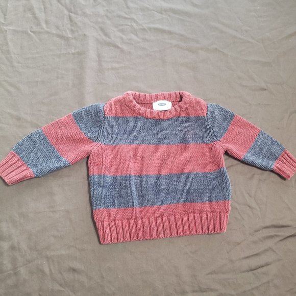 Knit Striped Sweater Old Navy Size Red Grey Striped Design 12-18 Months - Picture 1 of 5